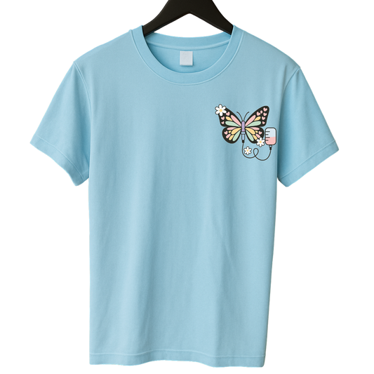 Vlinder bagde reel en T shirt